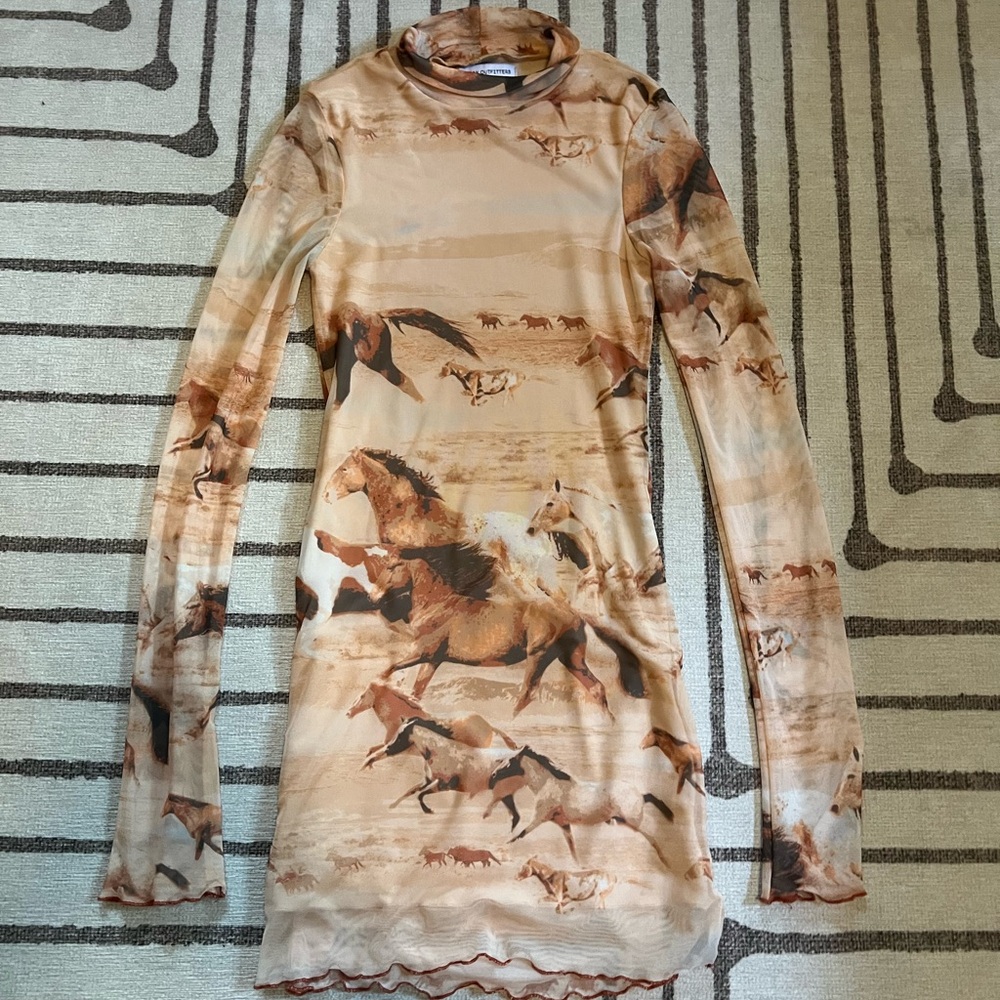 Urban Outfitters Horse Print MeshLong Sleeve Dress